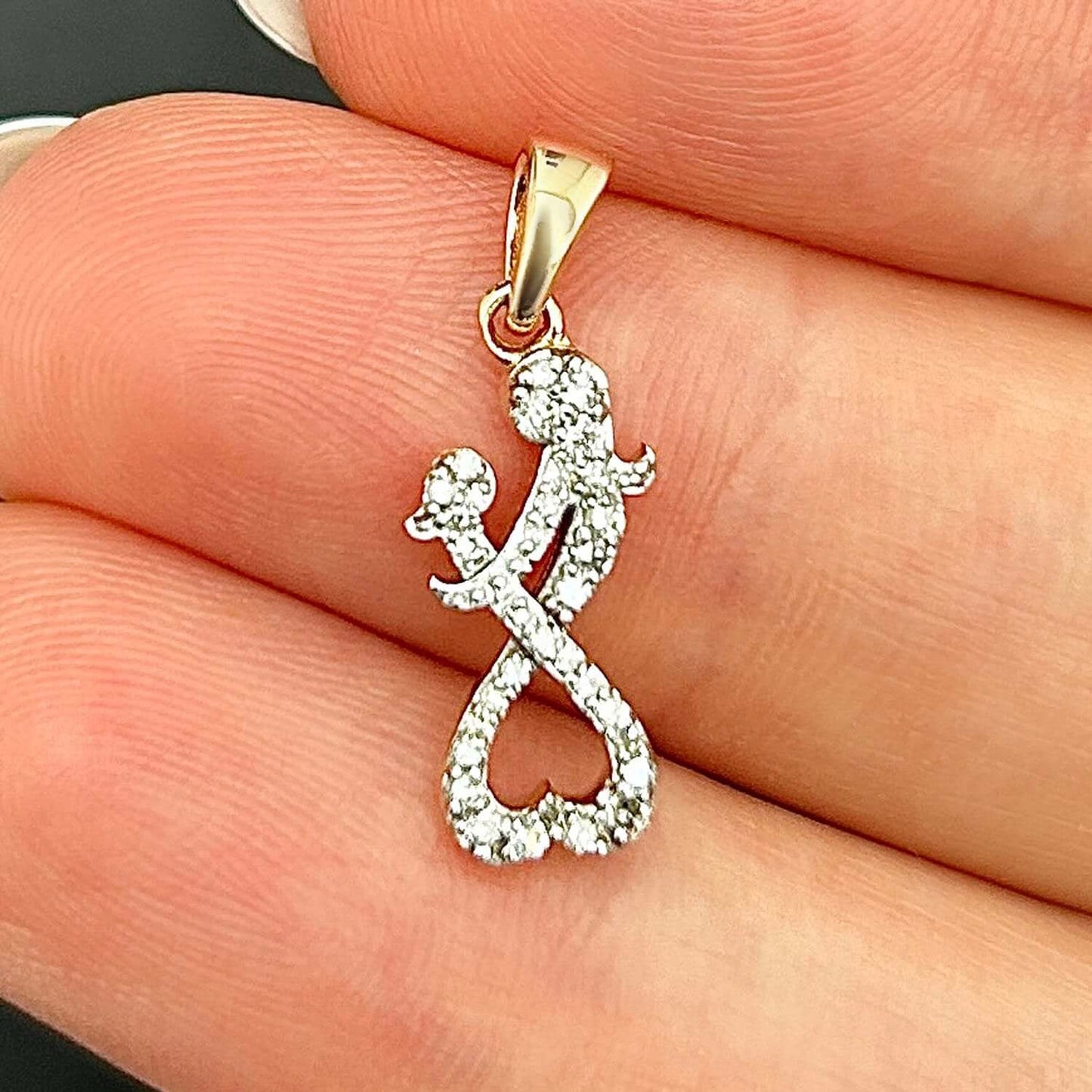 0.15CTW Real Diamond 10K Real Yellow White Rose Mother Child Heart Pendant
