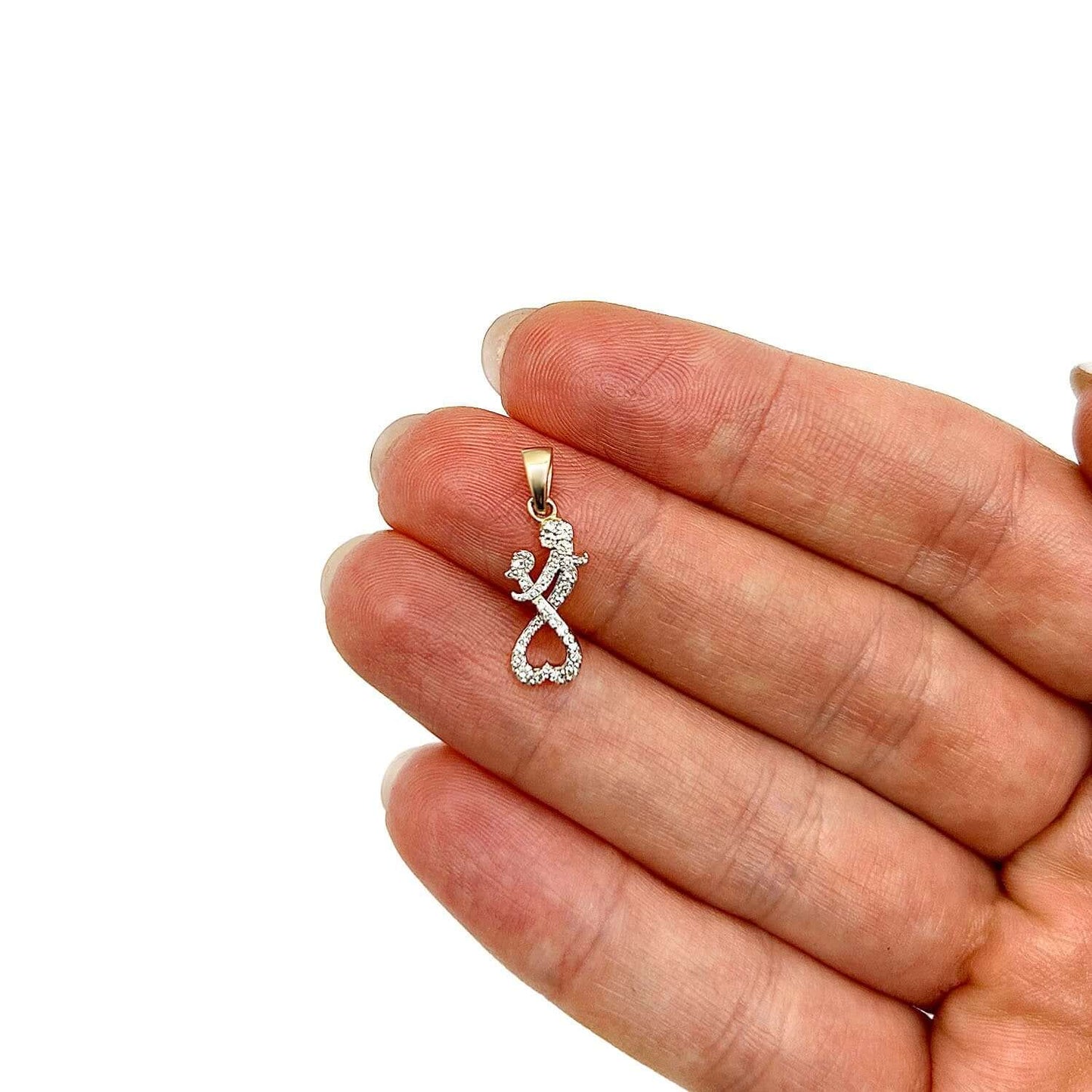 0.15CTW Real Diamond 10K Real Yellow White Rose Mother Child Heart Pendant