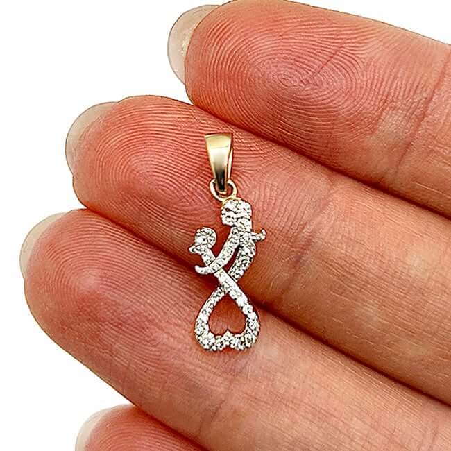 0.15CTW Real Diamond 10K Real Yellow White Rose Mother Child Heart Pendant