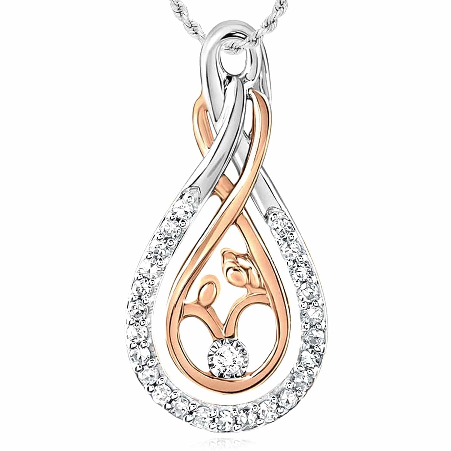 0.11CTW Real Diamond 10K Gold Yellow White Rose Mother Child Pendant