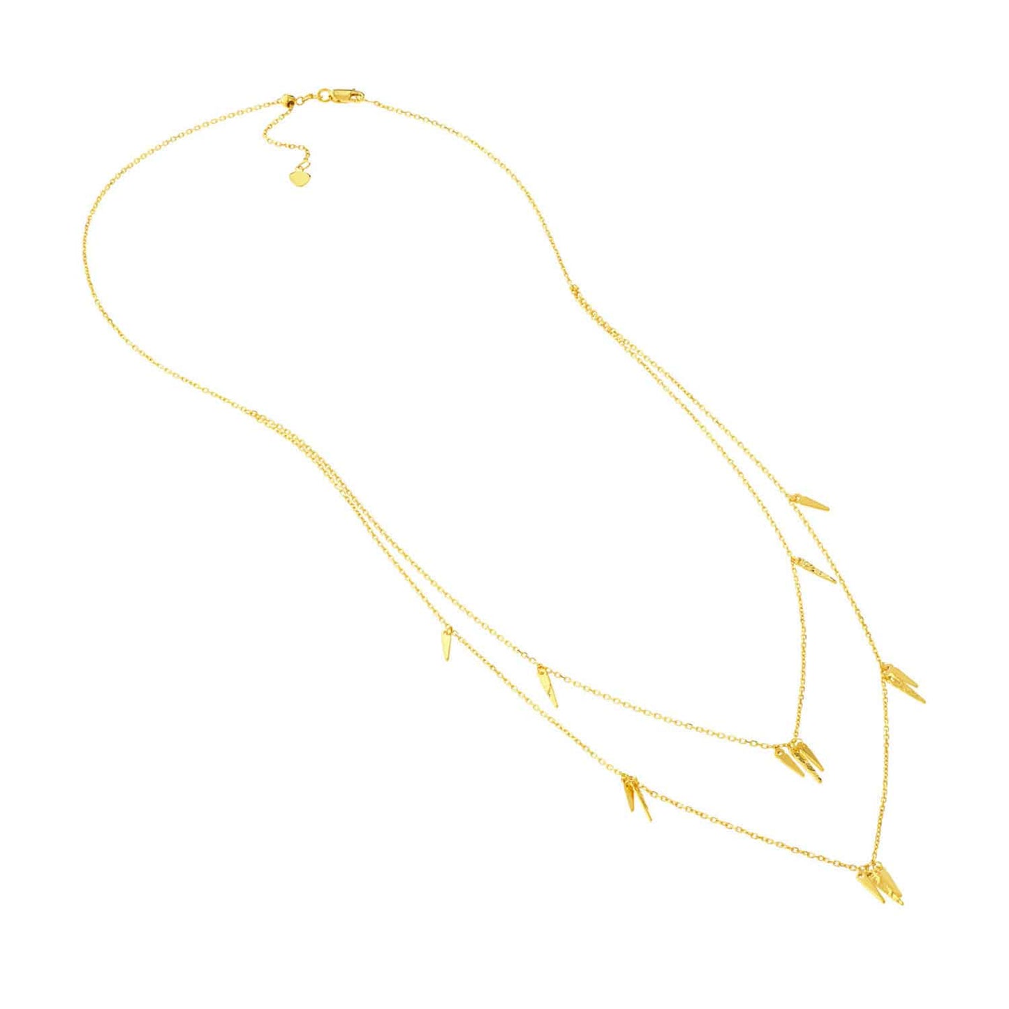 14K Real Gold Dangle Icicles Pendant Layered Duet Necklace 18"-22" Adjustable