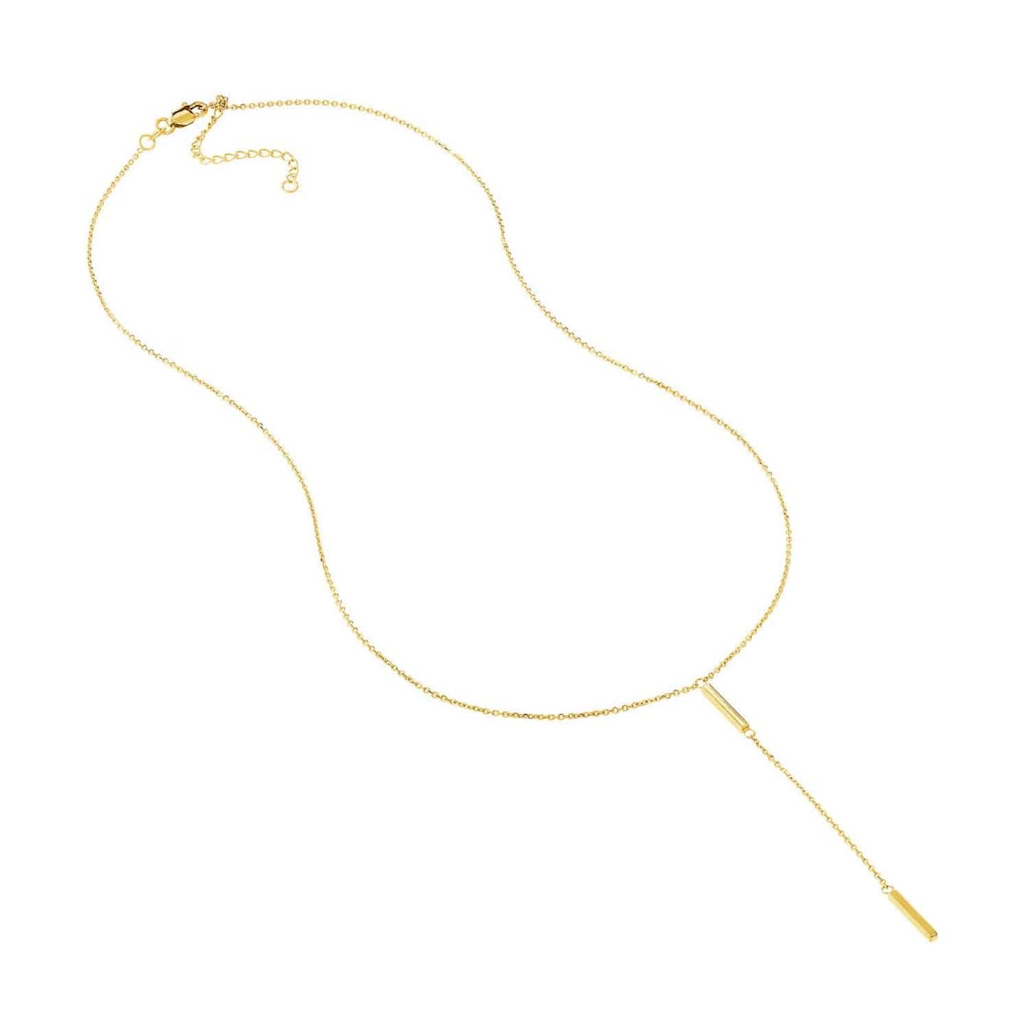 14K Real Gold Double 2-Bar Pendant Lariat Chain Necklace 16"- 18" Adjustable