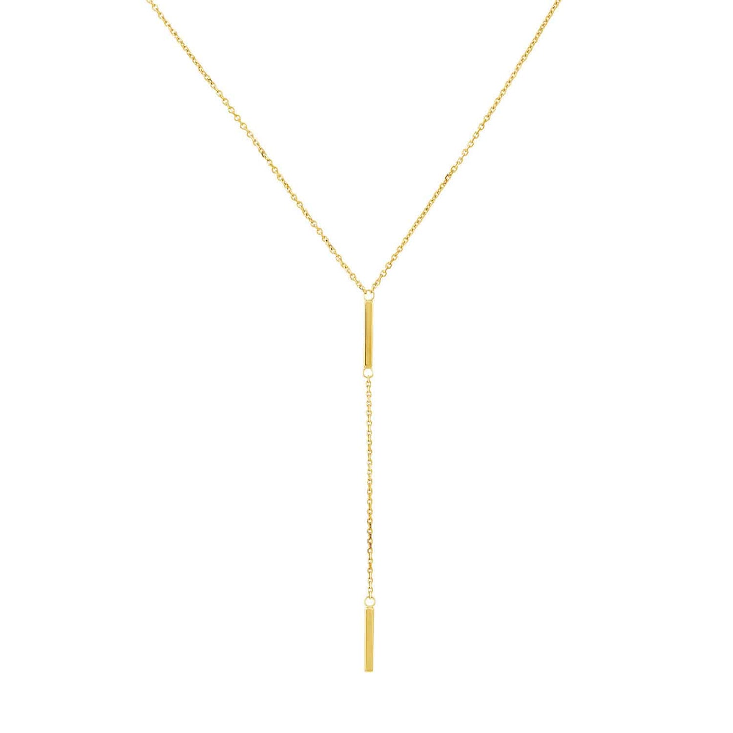 14K Real Gold Double 2-Bar Pendant Lariat Chain Necklace 16"- 18" Adjustable