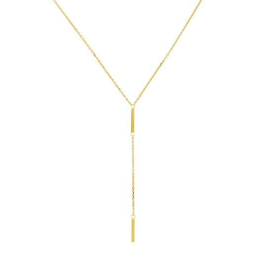 14K Yellow Gold Double 2-Bar Lariat Necklace (Solid Links) 16"-18" Adjustable