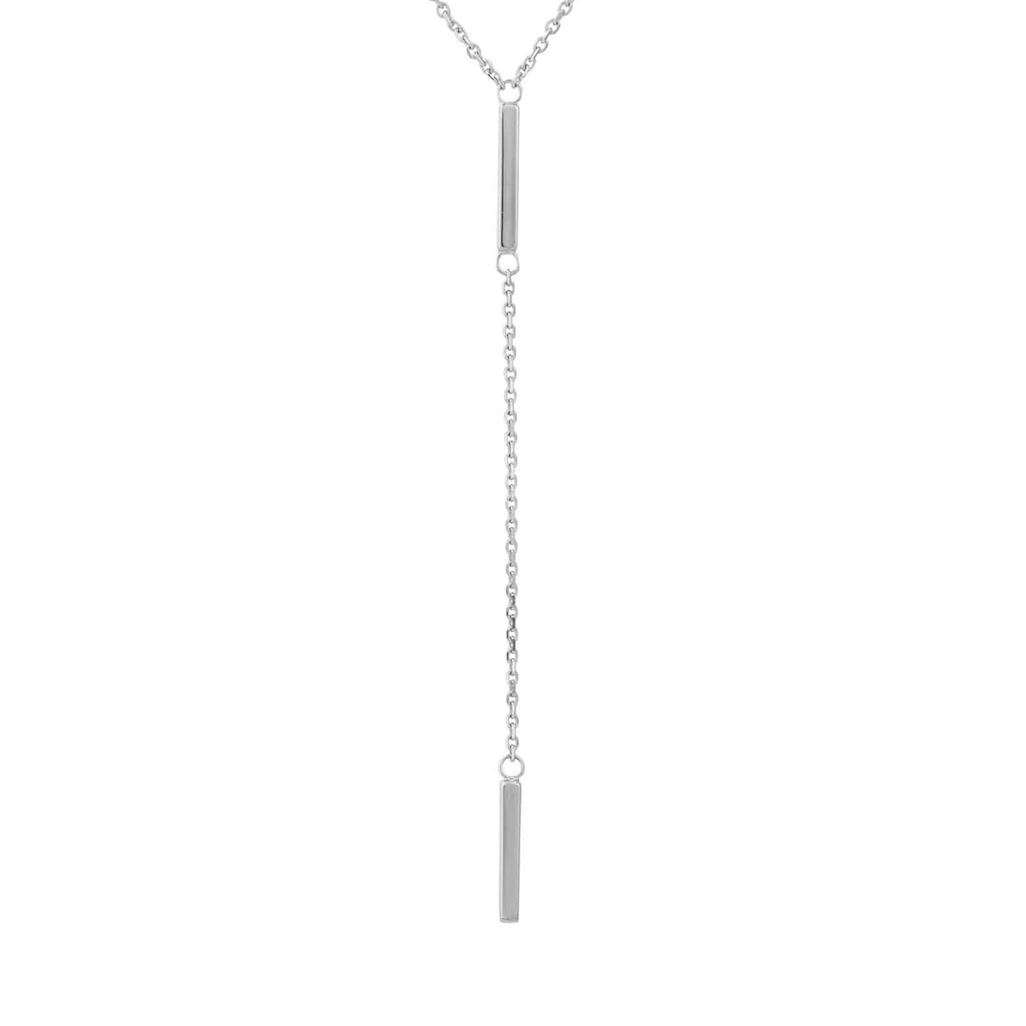 14K Real Gold Double 2-Bar Pendant Lariat Chain Necklace 16"- 18" Adjustable