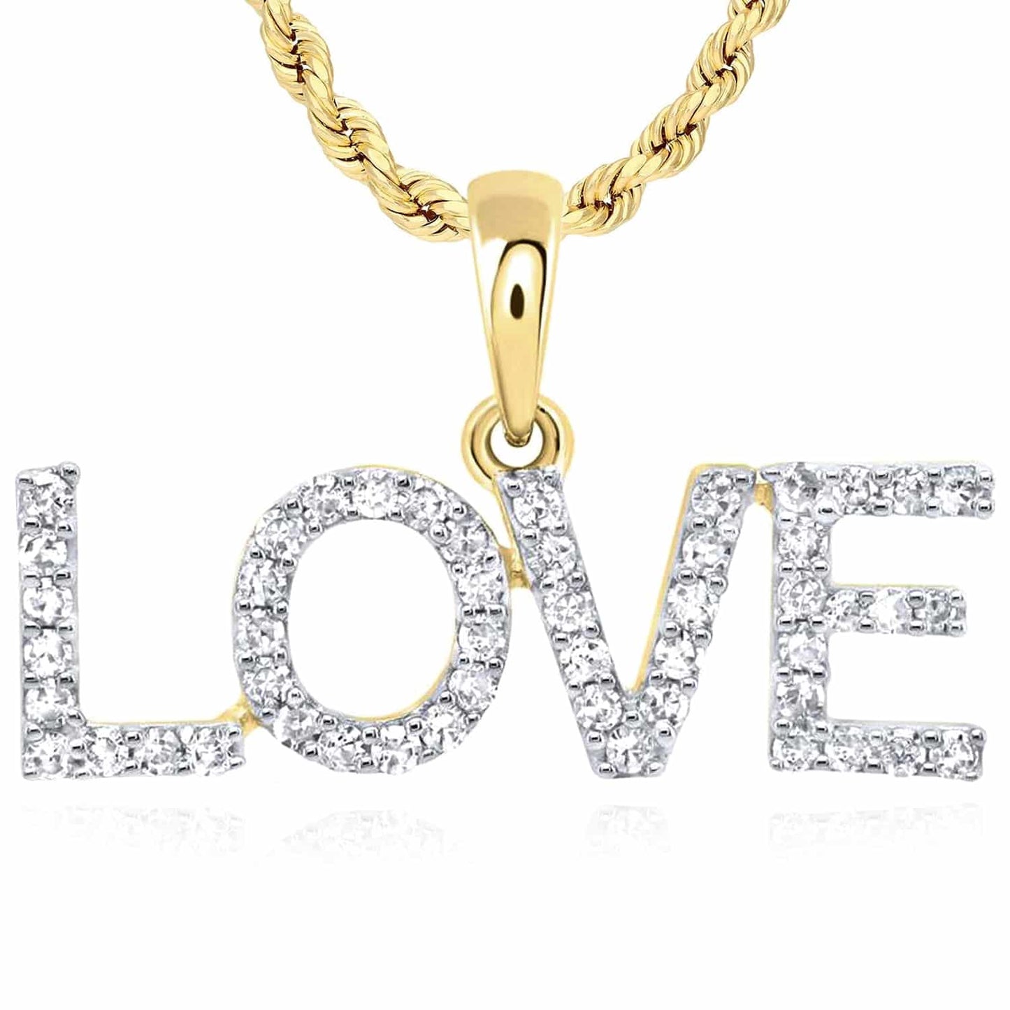 0.20CTW Real Diamond 10K Gold Yellow White LOVE Pendant