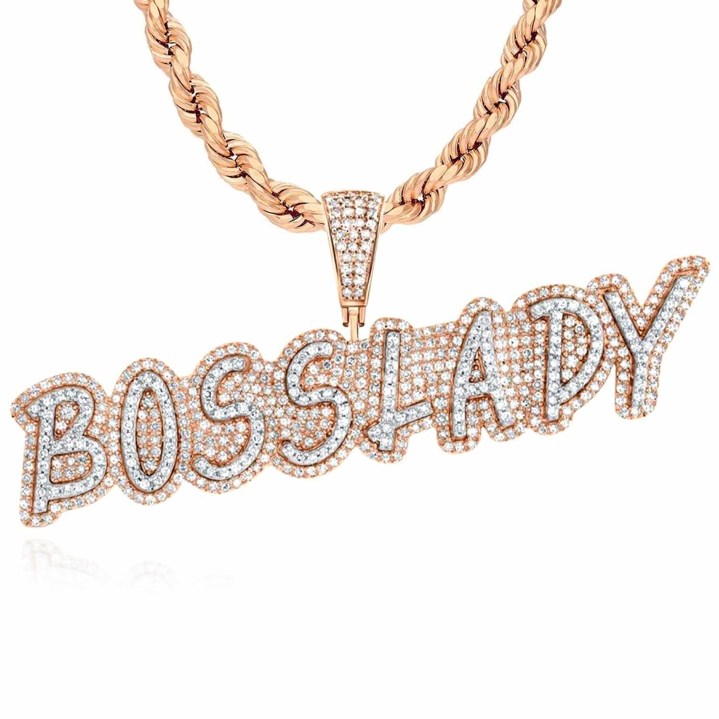 1.50CTW Real Diamond 10K Gold Yellow Rose BOSS LADY Pendant 0.86"