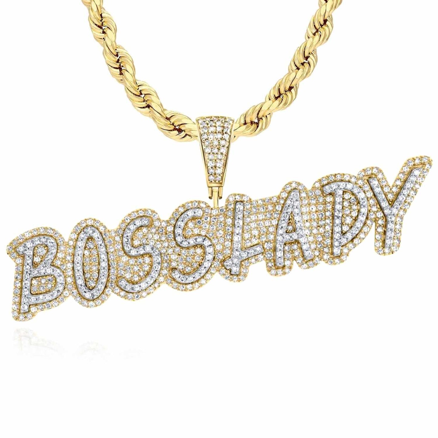 1.50CTW Real Diamond 10K Gold Yellow Rose BOSS LADY Pendant 0.86"