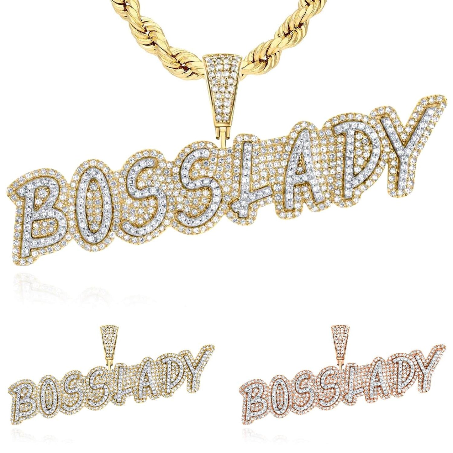 1.50CTW Real Diamond 10K Gold Yellow Rose BOSS LADY Pendant 0.86"