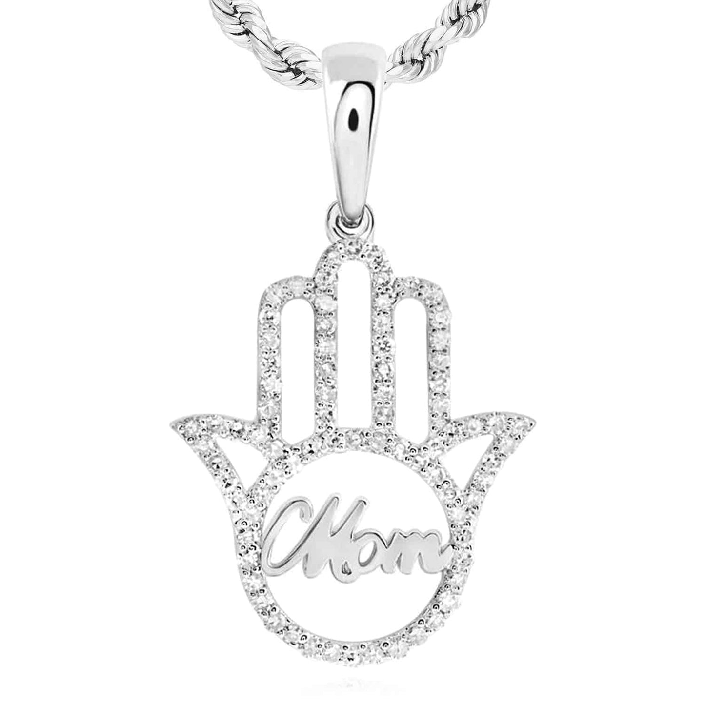 0.32CTW Real Diamond 10K Gold Yellow White Rose Mom Hamsa Hand Pendant