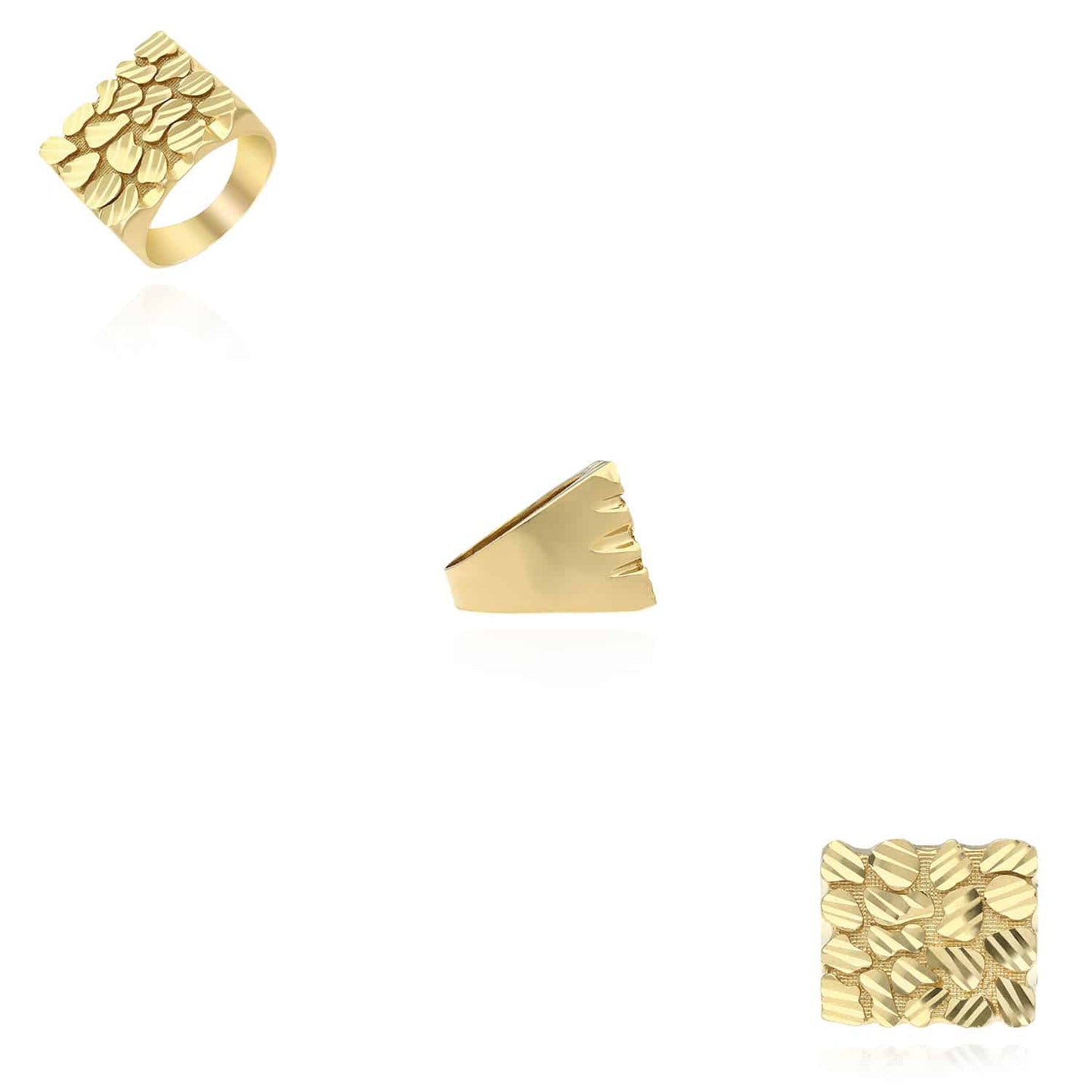 10K Yellow Gold Diamond-Cut Rectangular Men's Nugget Signet Ring