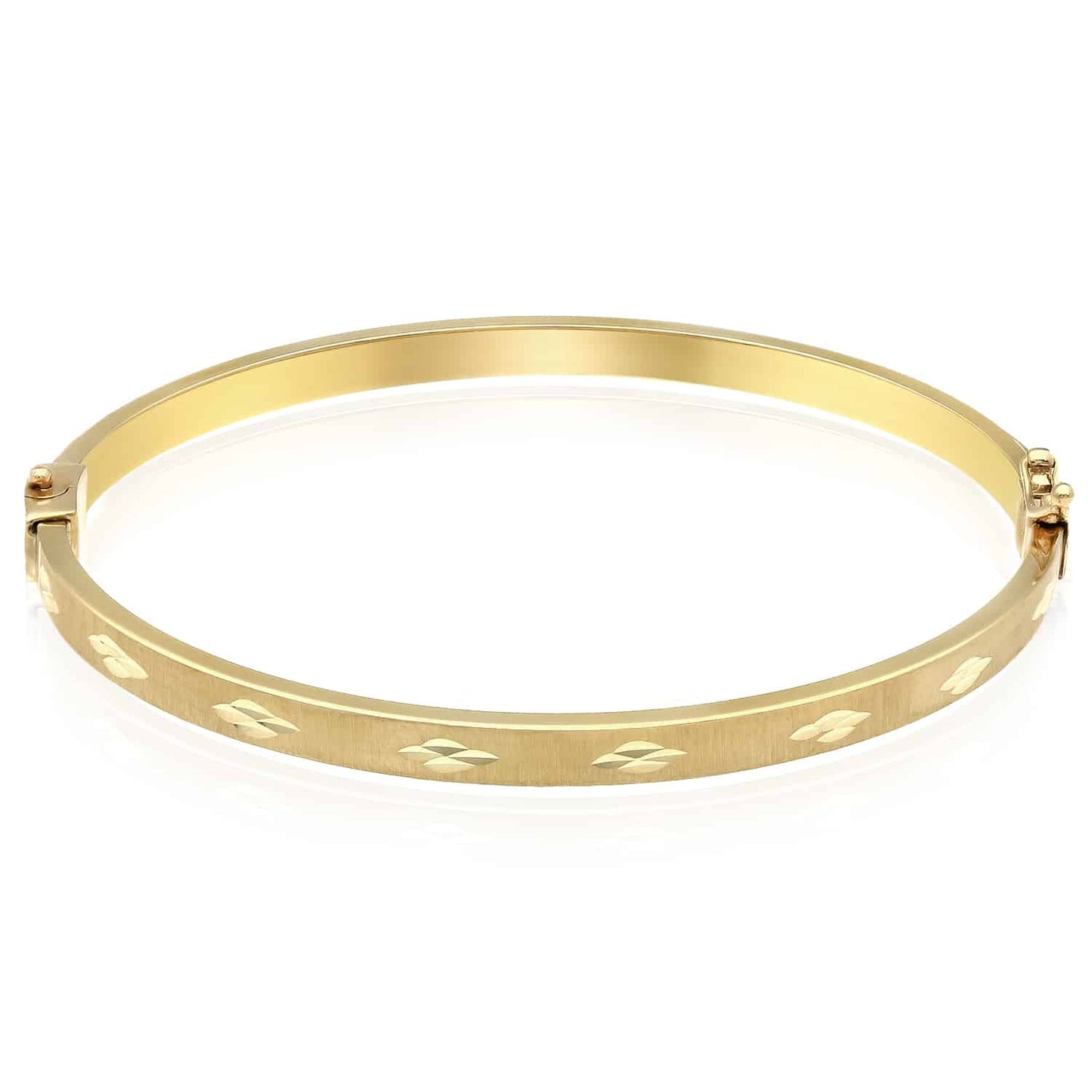 10K Gold Yellow 4mm Diamond-Cut Satin Bangle Bracelet 6.75"