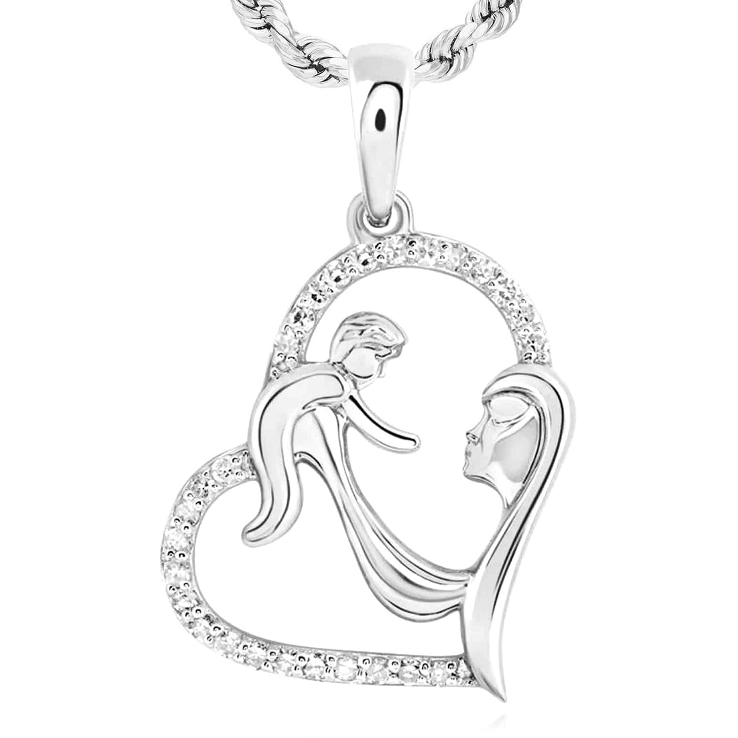 0.14CTW Real Diamond 10K Gold Mother Child Open Heart Pendant 0.7"