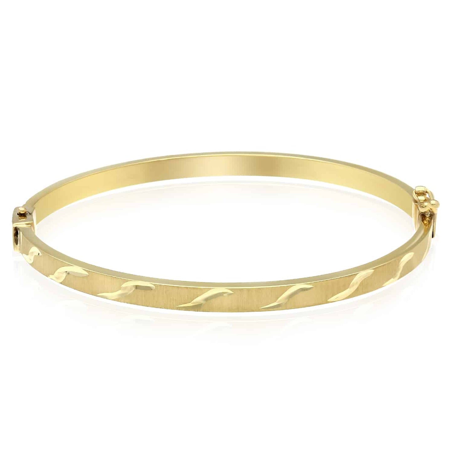 10K Gold Yellow 4mm Diamond-Cut Satin Bangle Bracelet 6.75"