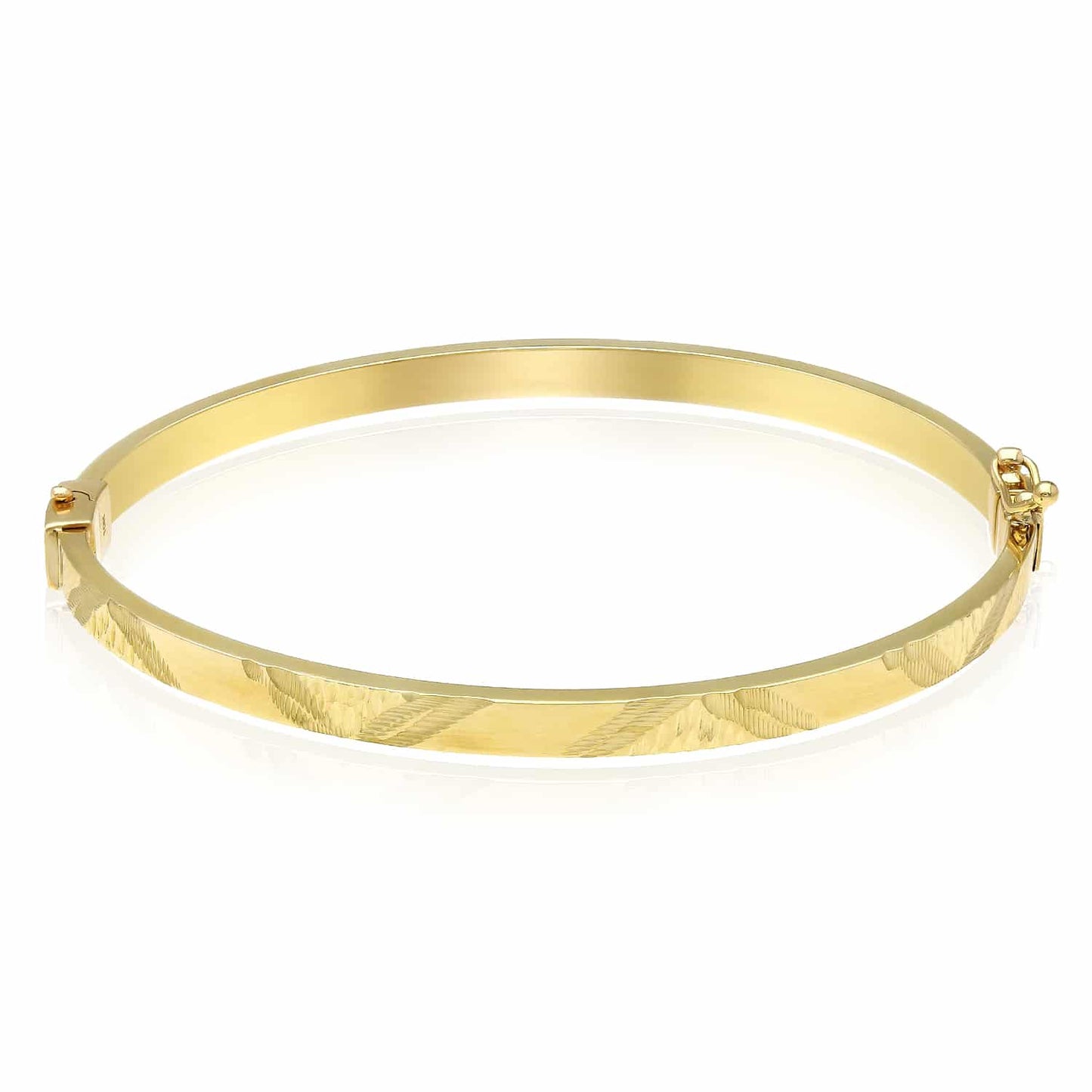 10K Gold Yellow 4mm Diamond-Cut Satin Bangle Bracelet 6.75"