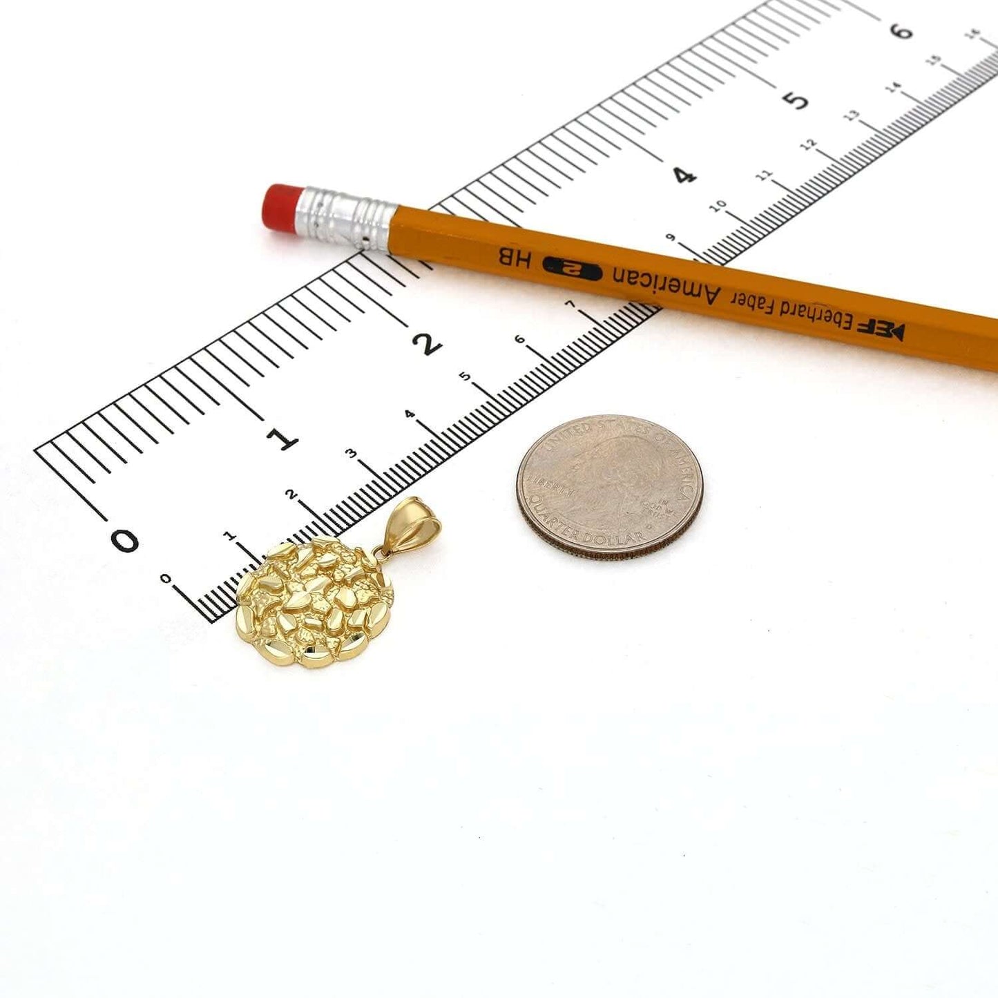 10K Yellow Gold Round Nugget Pendant 1.1"