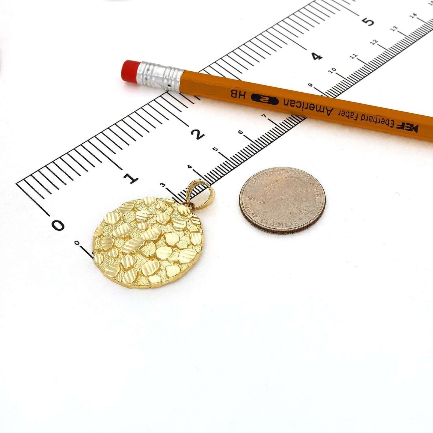 10K Yellow Gold Diamond-Cut Round Nugget Pendant 1.6"