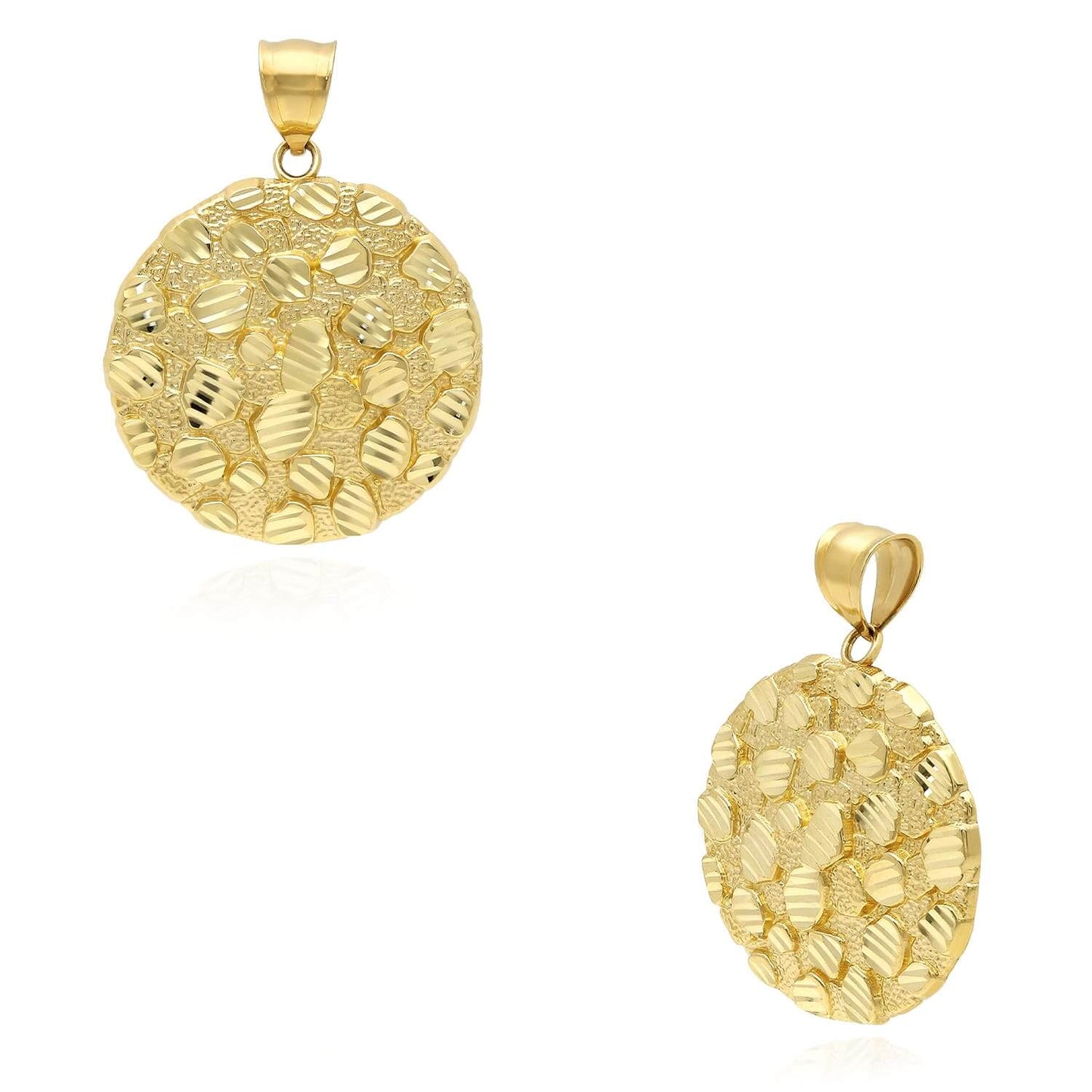 10K Yellow Gold Diamond-Cut Round Nugget Pendant 1.6"