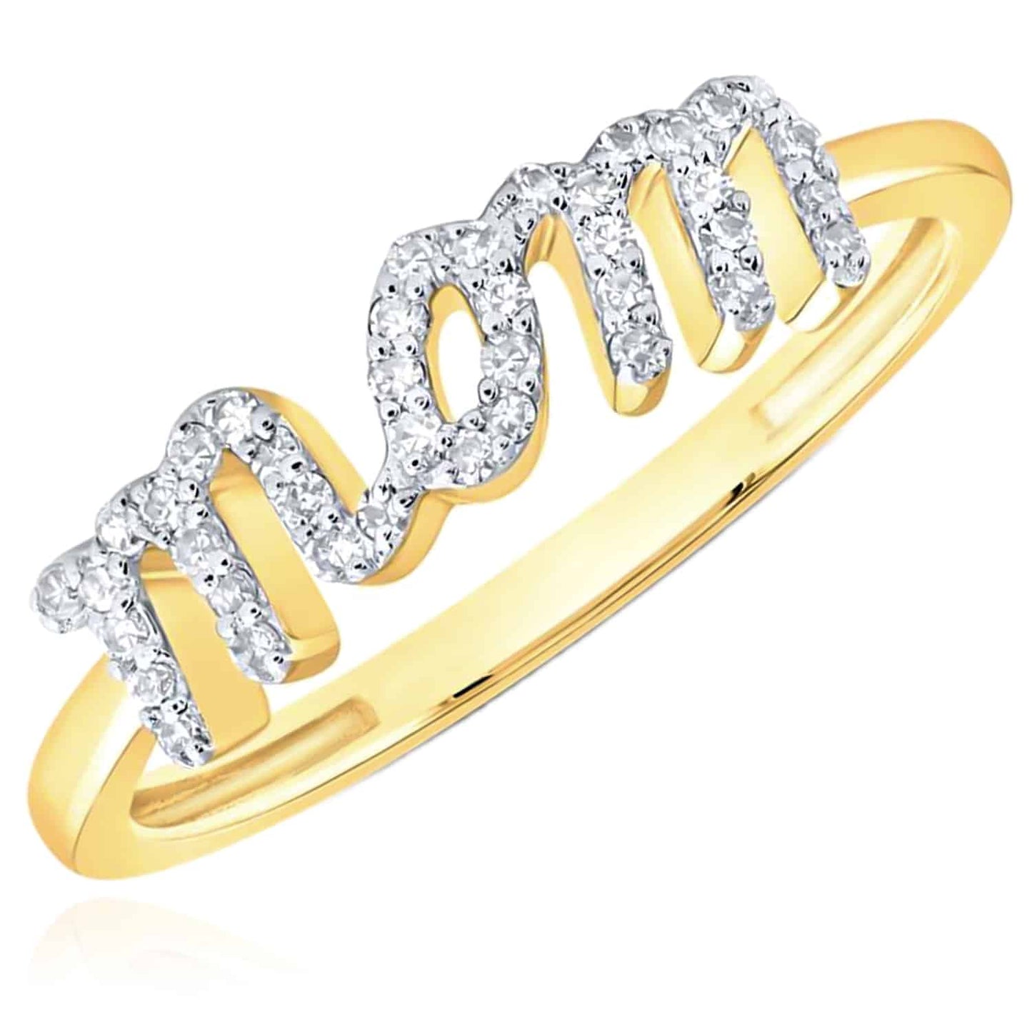 0.16CTW Real Diamond 10K Yellow Gold "mom" Mother Cocktail Ring
