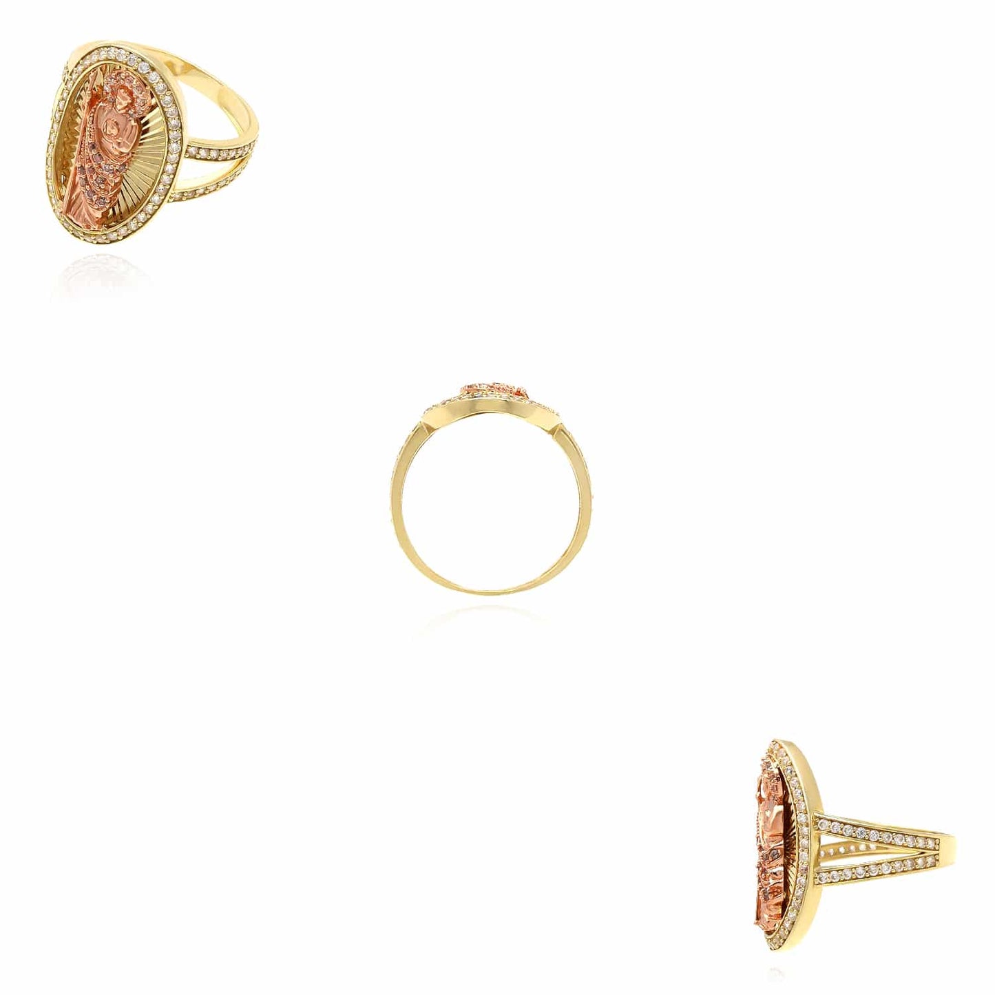 10K Gold Yellow Rose CZ Oval Religious Saint Jude Ring