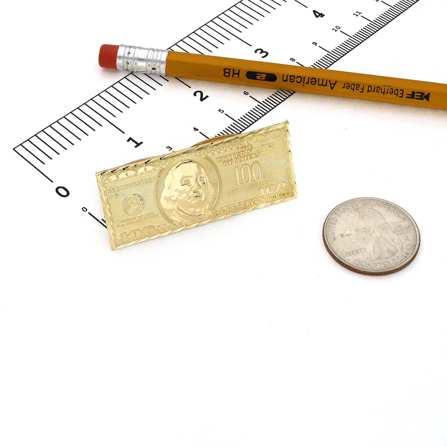 10K Yellow Gold One Hundred 100 Dollar Bill Two-Finger Ring