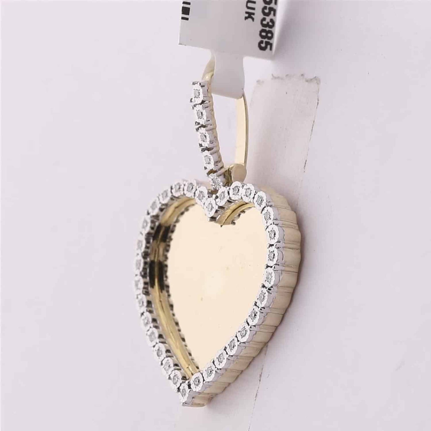 0.10CTW Natural Diamond 10K Gold White Rose Heart Memory Picture Pendant 1.2"