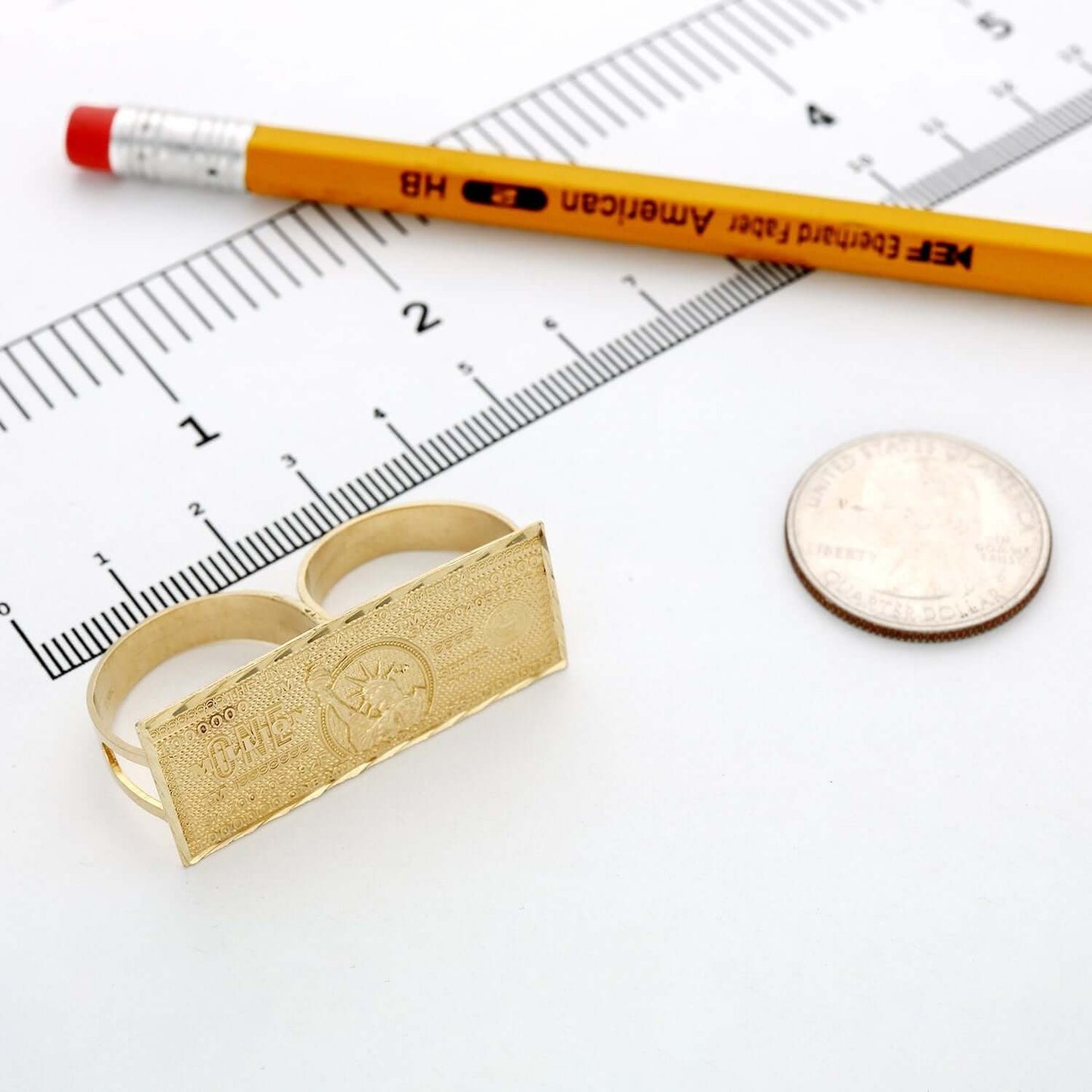 10K Yellow Gold Million Dollar Banknote Two-Finger Ring