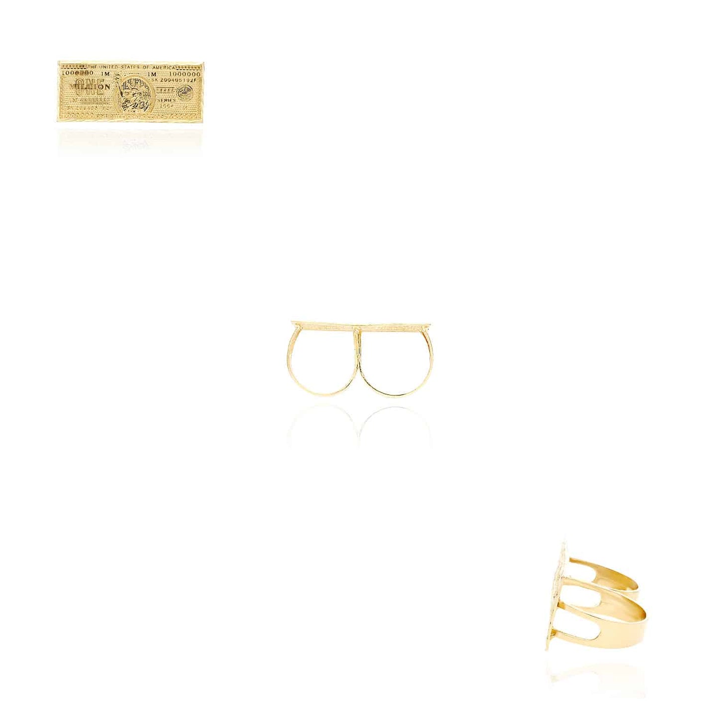 10K Yellow Gold Million Dollar Banknote Two-Finger Ring