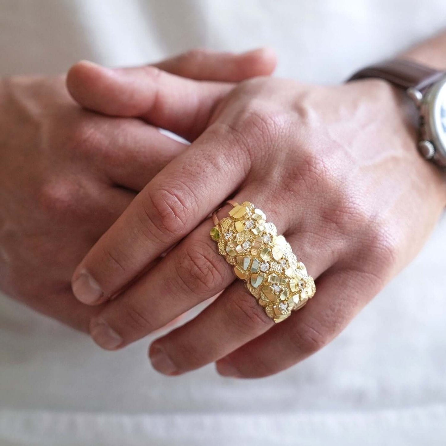 10K Real Gold CZ Nugget Two-Finger Ring