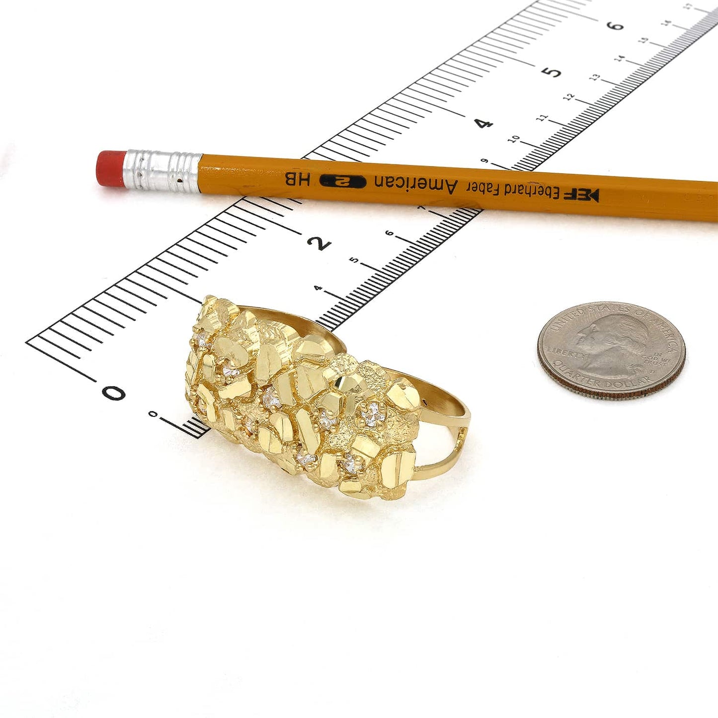 10K Real Gold CZ Nugget Two-Finger Ring