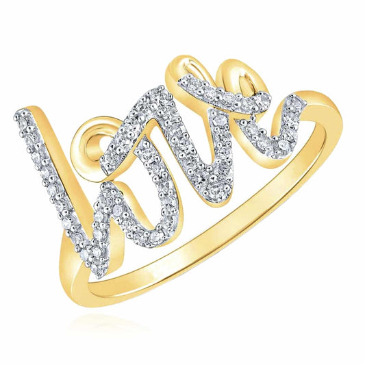 0.22CTW Natural Diamond 10K Yellow Gold Band "love" Cocktail Ring