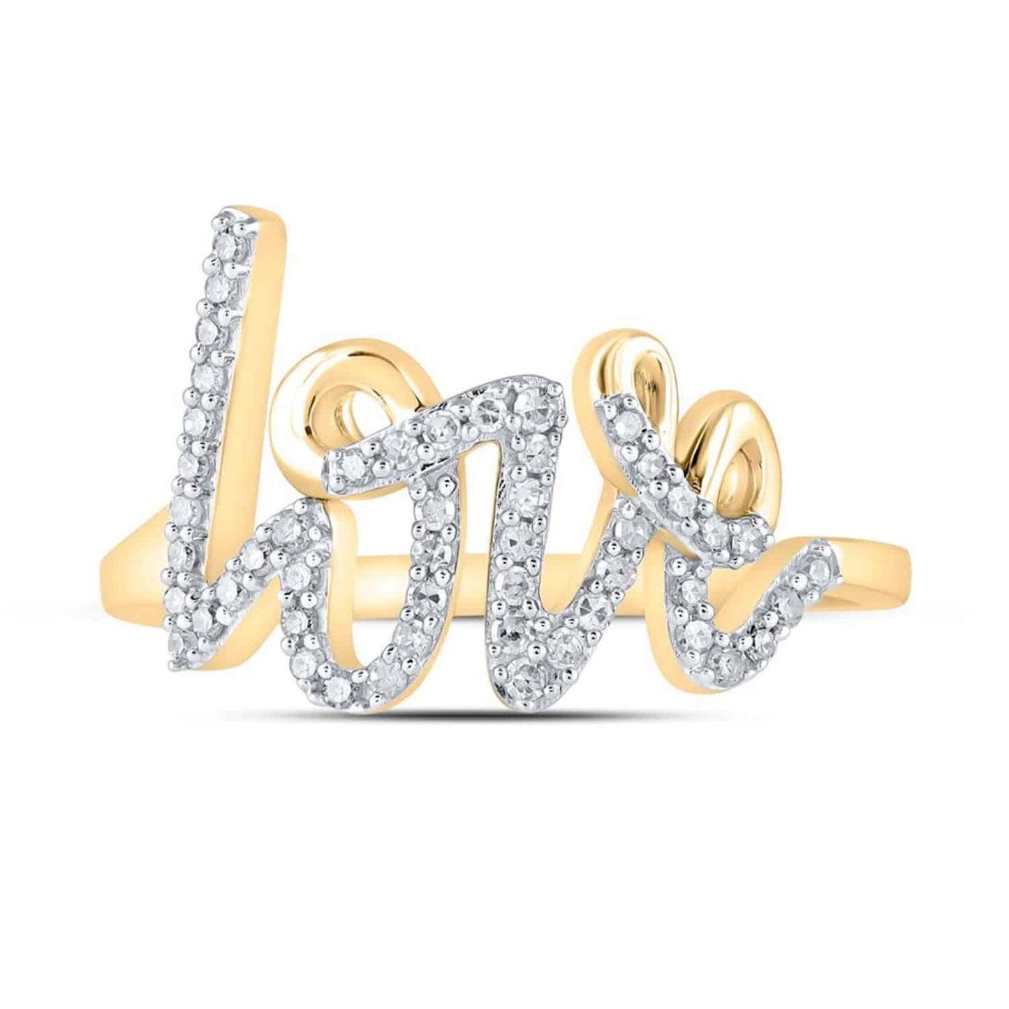 0.22CTW Natural Diamond 10K Yellow Gold Band "love" Cocktail Ring