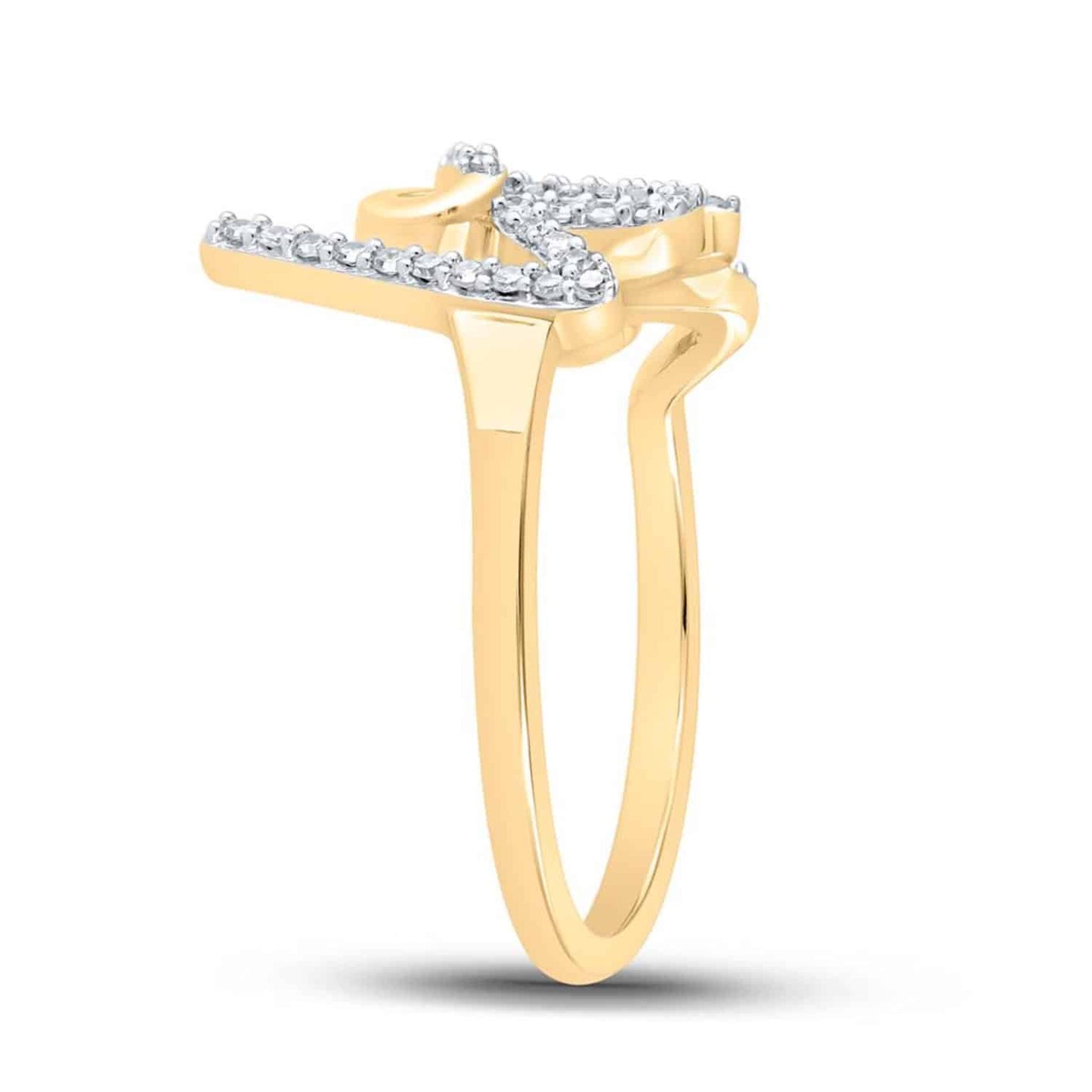 0.22CTW Natural Diamond 10K Yellow Gold Band "love" Cocktail Ring