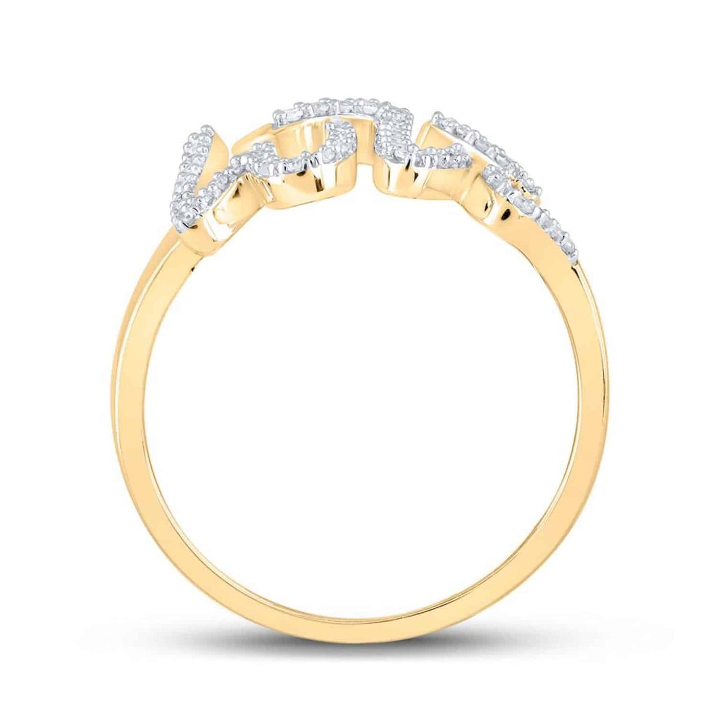0.22CTW Natural Diamond 10K Yellow Gold Band "love" Cocktail Ring