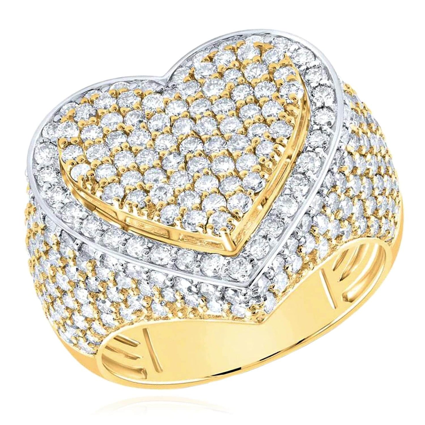 2.96CTW Real Diamond 10K Yellow Gold Bold Signet Heart Cocktail Ring