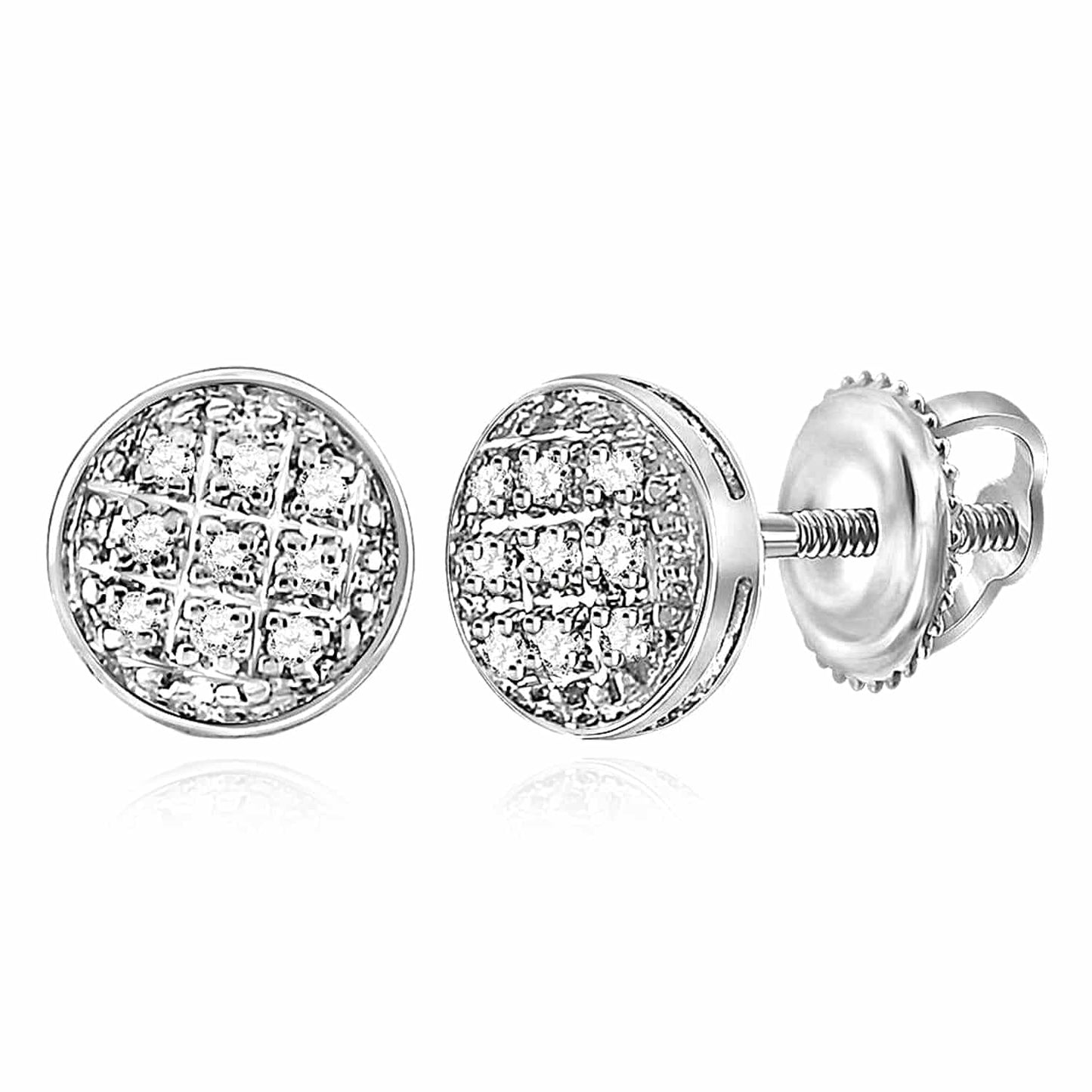 0.05CTW Real Diamond 10K Gold Yellow White Round Screw Back Stud Earrings 6mm