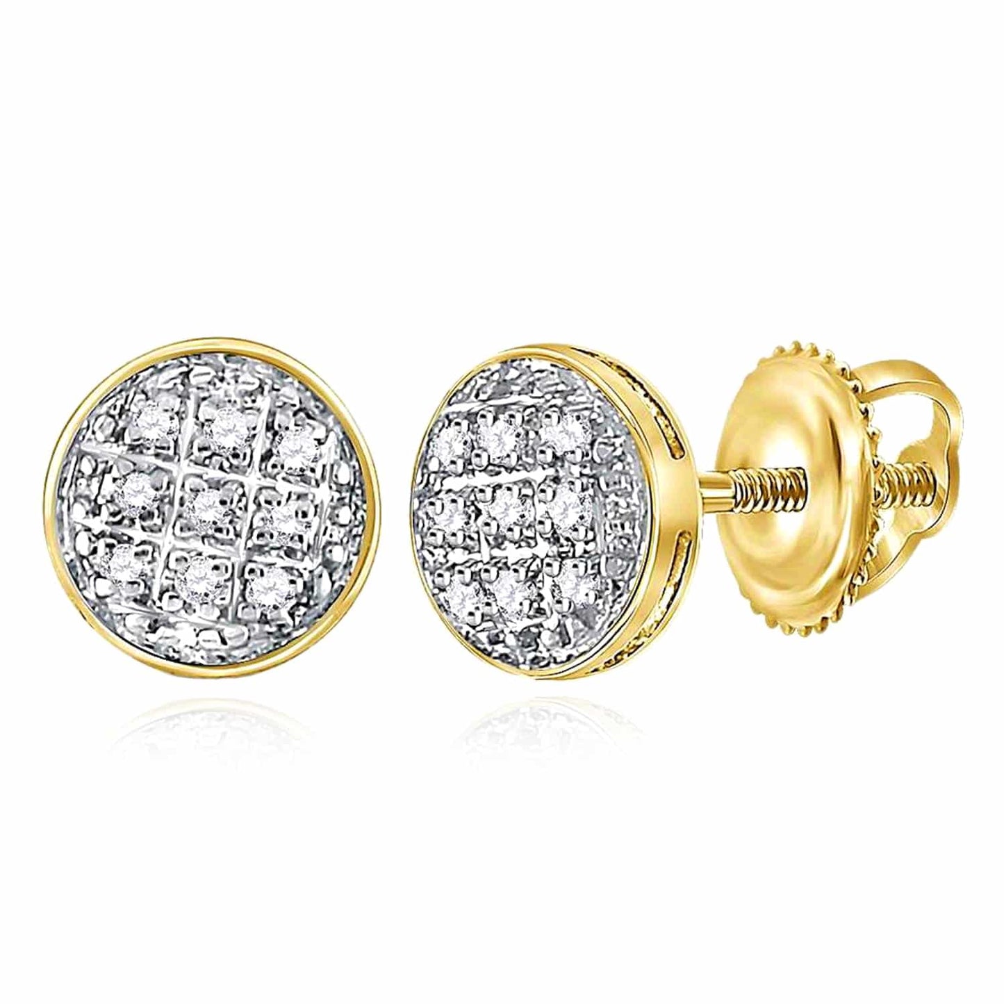 0.05CTW Real Diamond 10K Gold Yellow White Round Screw Back Stud Earrings 6mm