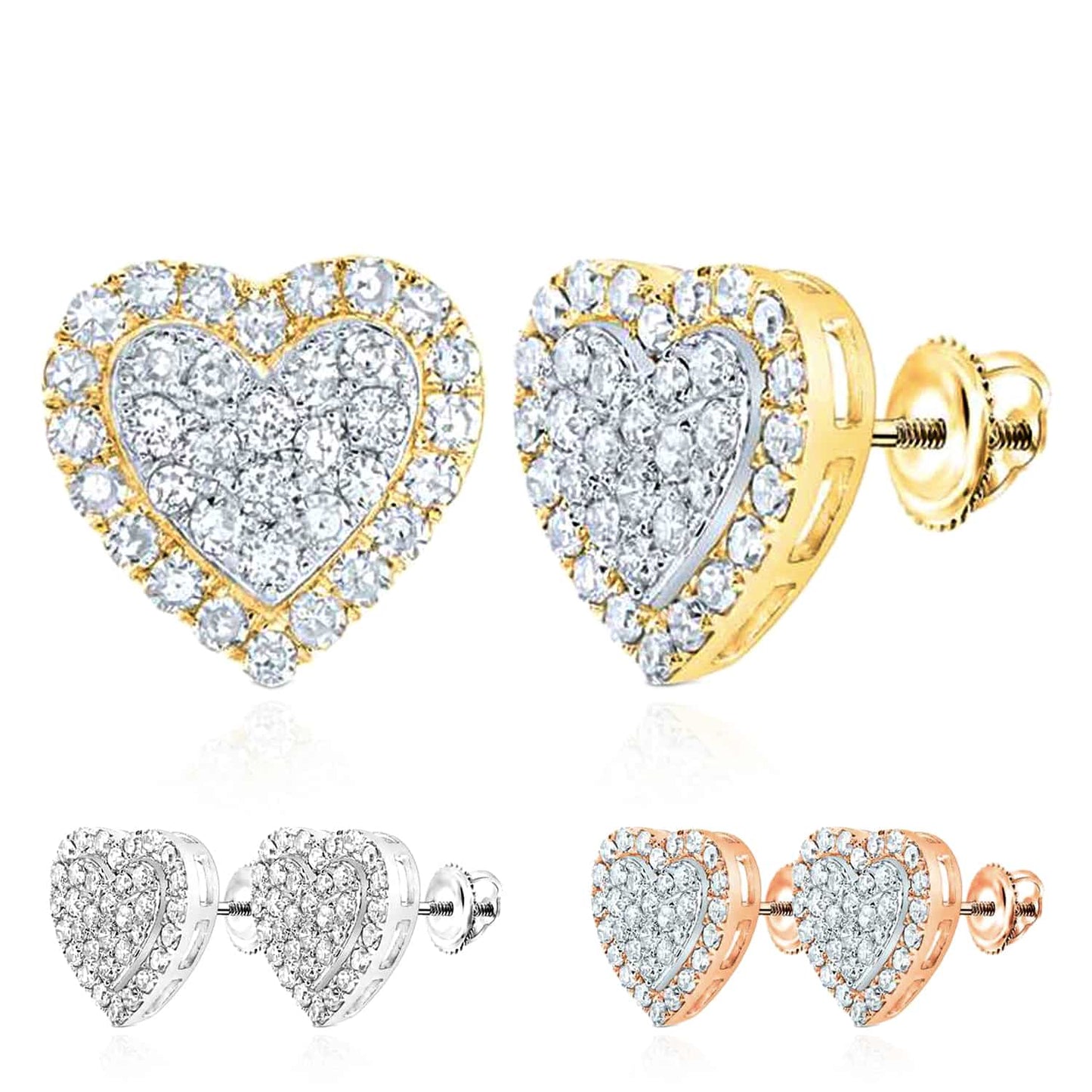 0.50CTW Real Diamond 10K Gold Yellow White Rose Heart Cluster Stud Earrings
