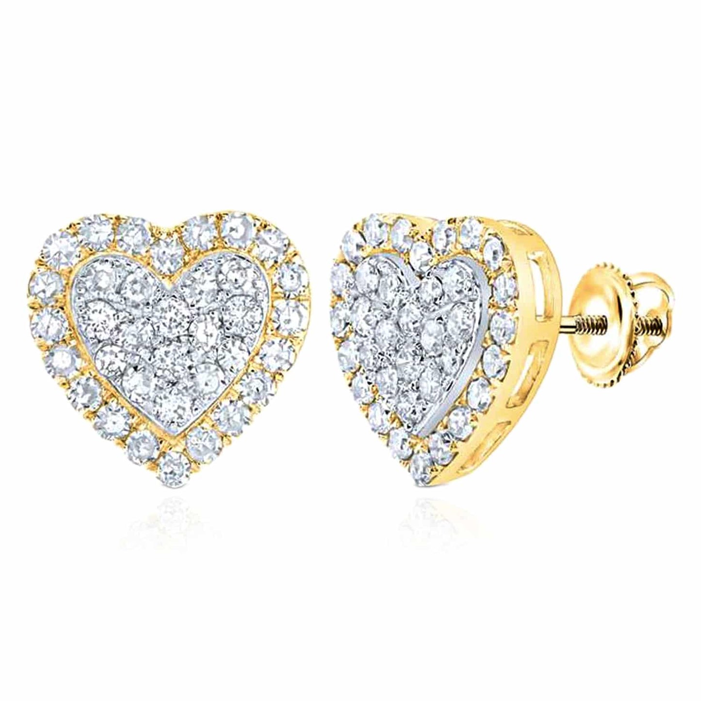 0.50CTW Real Diamond 10K Gold Yellow White Rose Heart Cluster Stud Earrings