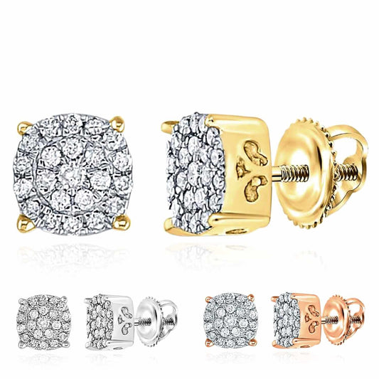 0.15CTW Natural Diamond 10K Gold White Rose Round Cluster Stud Earrings 5mm