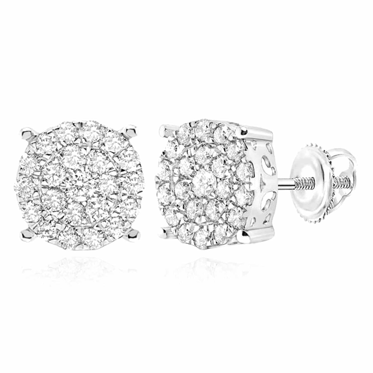 0.9CTW Real Diamond 10K Gold Yellow White Rose Round Screw Back Stud Earrings