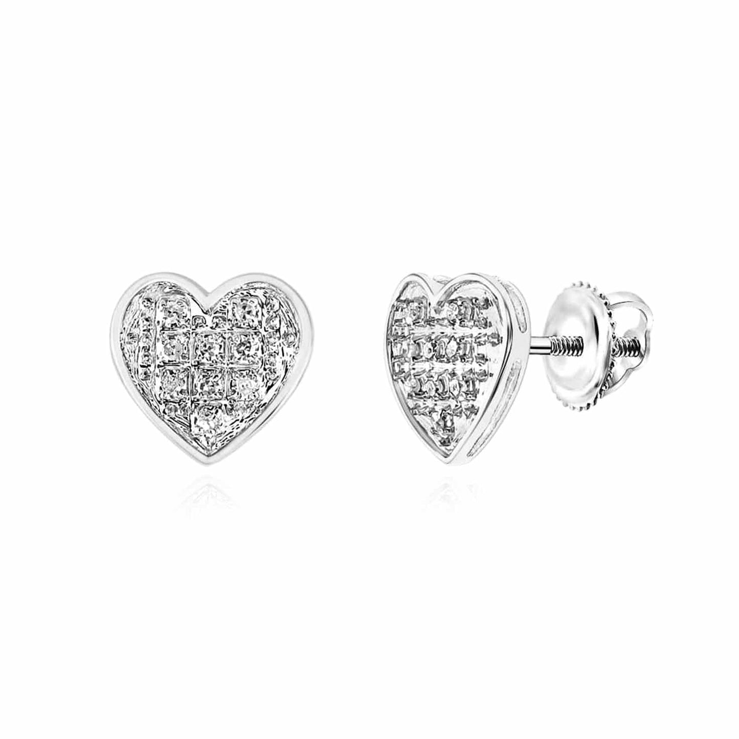 Natural Diamond 10K Gold Yellow White Pave Heart Screw Back Stud Earrings