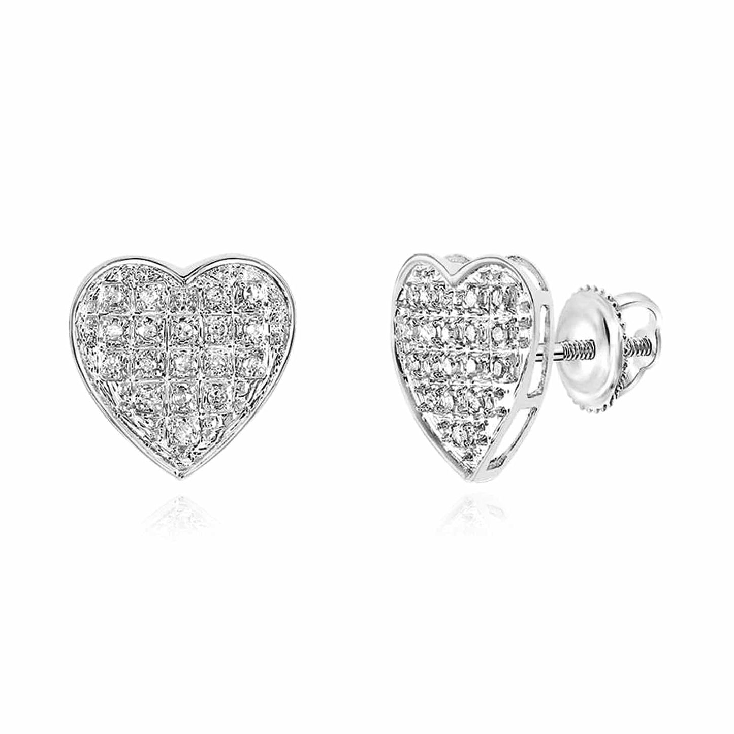 Natural Diamond 10K Gold Yellow White Pave Heart Screw Back Stud Earrings