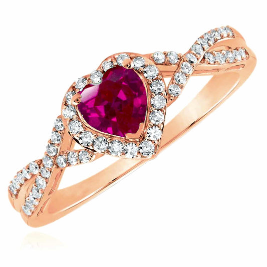 0.98CTW Natural Diamond & Ruby 10K Rose Gold Halo Heart Engagement Ring