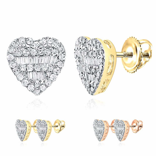 0.40CTW Natural Diamond 10K Gold Yellow Rose Cluster Heart Stud Earrings 9.2mm