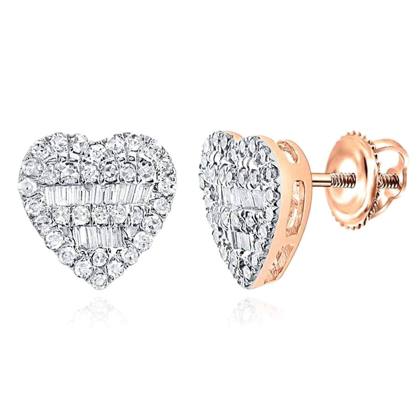 0.40CTW Natural Diamond 10K Gold Yellow Rose Cluster Heart Stud Earrings 9.2mm