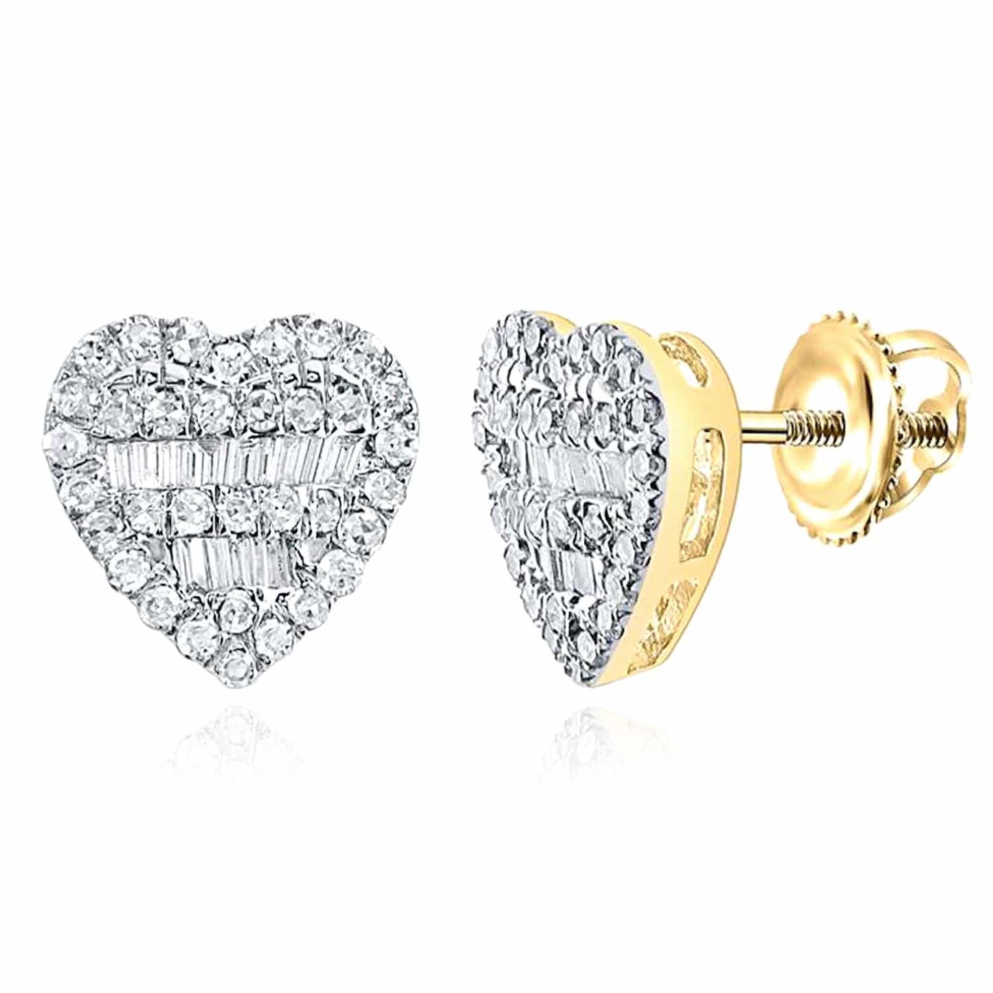 0.40CTW Natural Diamond 10K Gold Yellow Rose Cluster Heart Stud Earrings 9.2mm