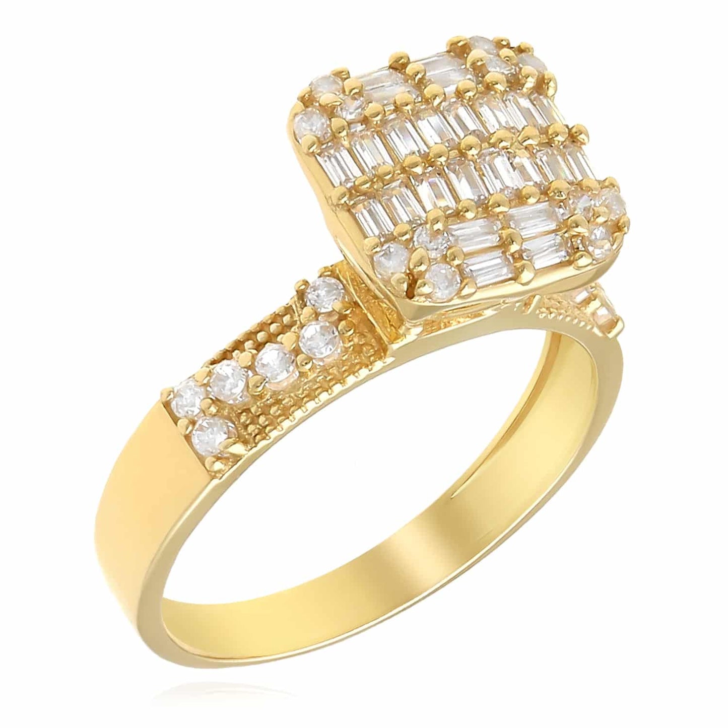 10K Gold Yellow CZ Baguette Square Cocktail Ring