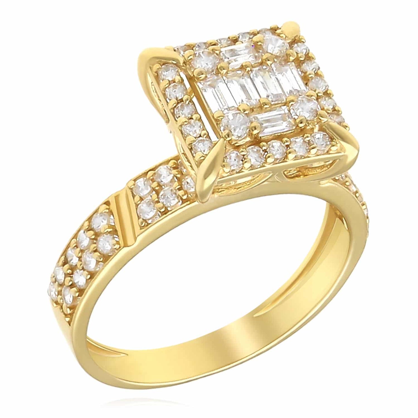 10K Gold Yellow CZ Baguette Angled Cuts Cocktail Ring
