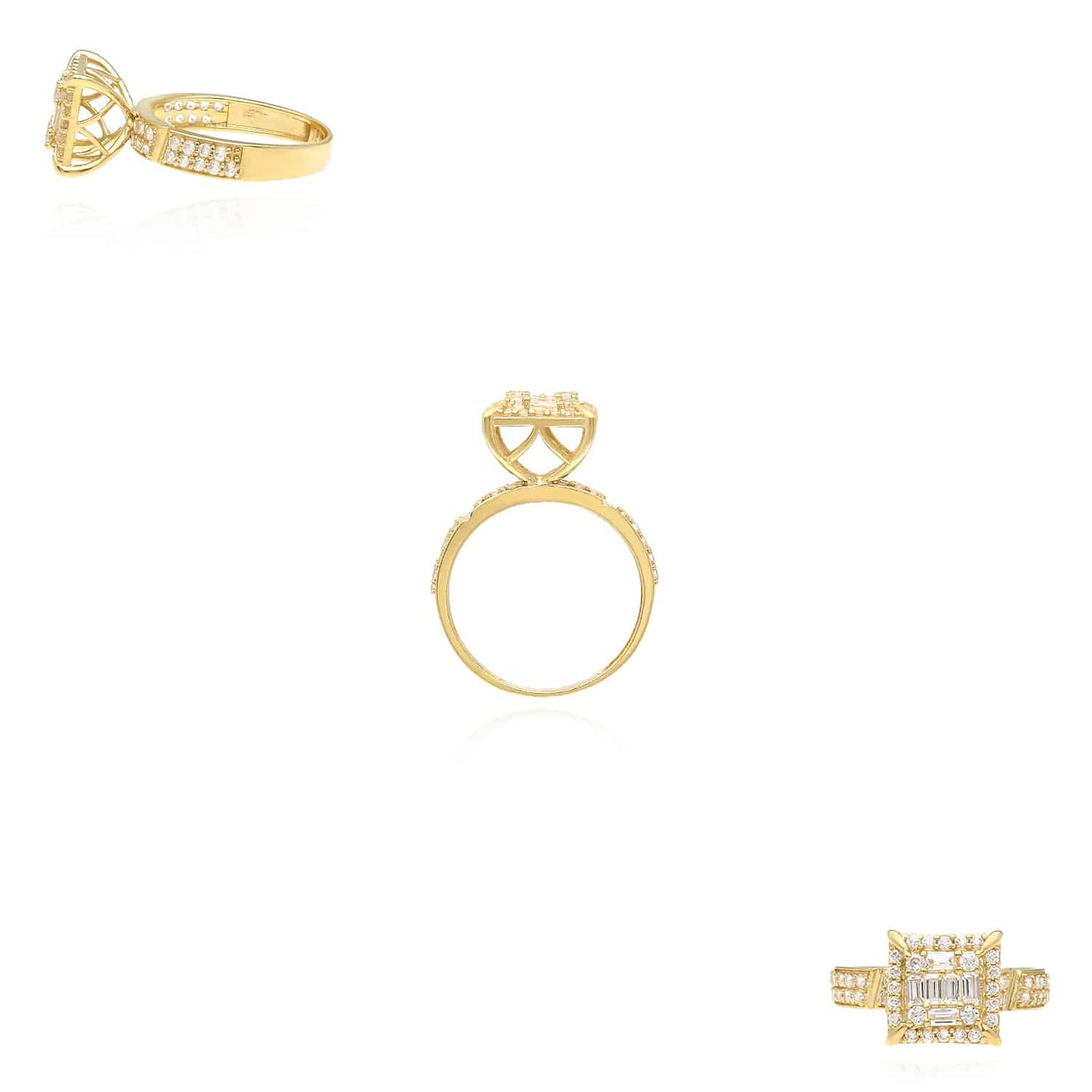 10K Gold Yellow CZ Baguette Angled Cuts Cocktail Ring